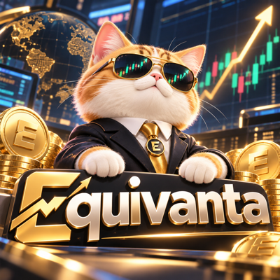 Equivanta executive cat mascot in a finance trading environment